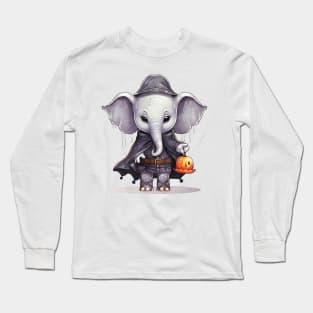 Cartoon African Elephant  in Dracula Costume Long Sleeve T-Shirt